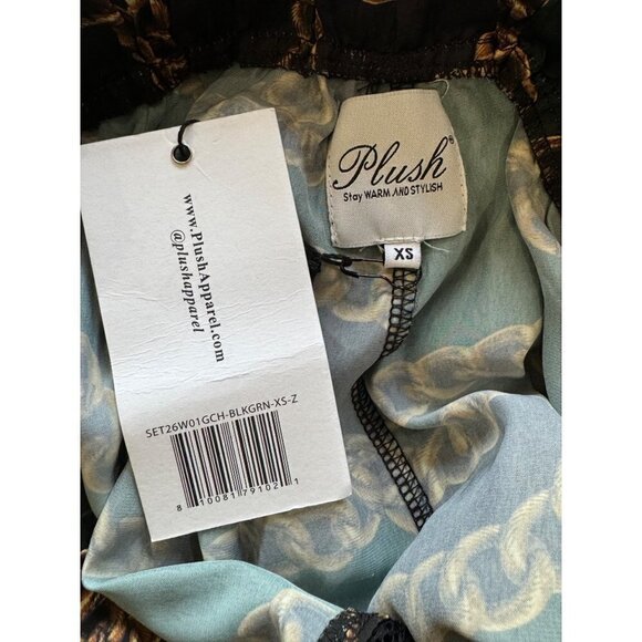 Plush Chain Link Cami Lace Trim Pajama Set Black & Green Womens Size XS - Picture 7 of 7